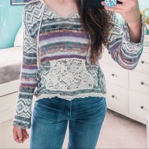 Grunge Crocheted Pattern Multi-Colored Lace Hoodie